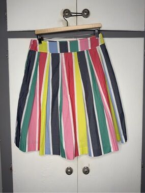 Boden women rainbow stripe a-line pleated cotton midi skirt Size 8